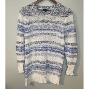 J Crew Women Size M Blue Stripe‎ Linen Blend Sweater